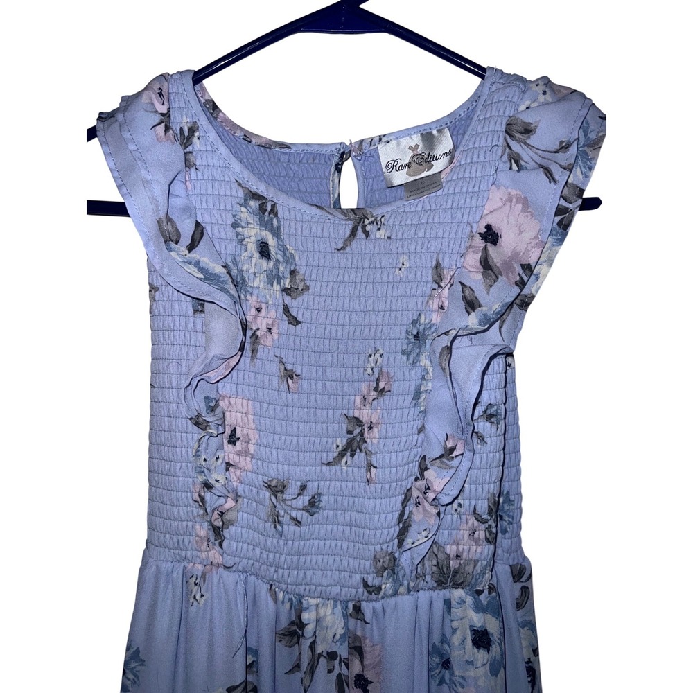 Rare Editions Girls Blue Floral Smocked Tiered Ruffle Maxi Dress Size 10 - Picture 3 of 6